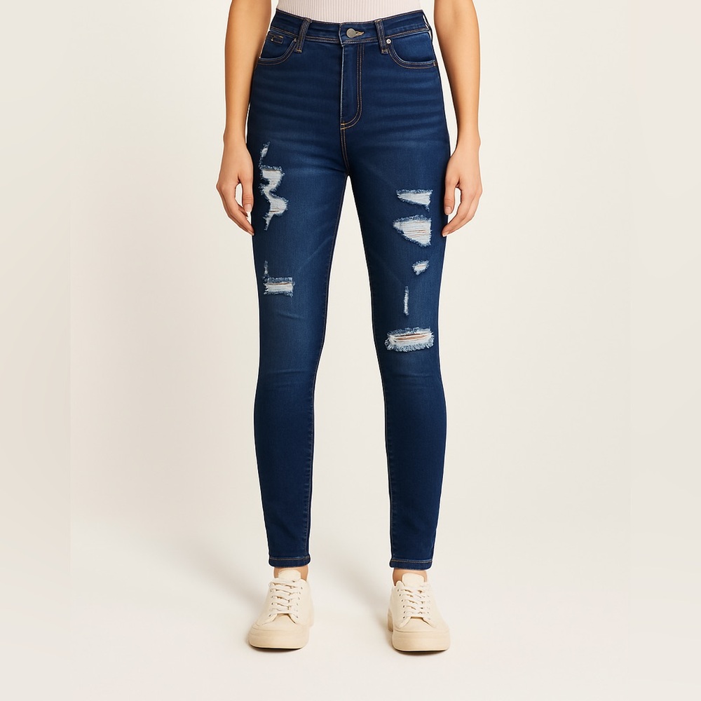 Abercrombie & Fitch Simone High Rise Super Skinny Jeans Distressed Dark Wash